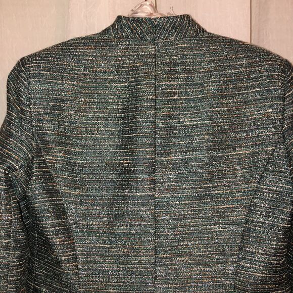 Kasper 6 Striped Elegant Evening Green White Orange Black Metallic Tweed Jacket - Picture 4 of 13